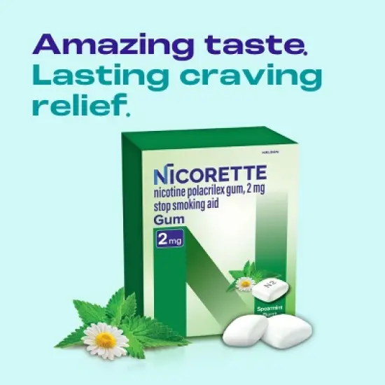 Nicorette 2mg Stop Smoking Aid Nicotine Gum - Spearmint Burst - 160ct image {3}
