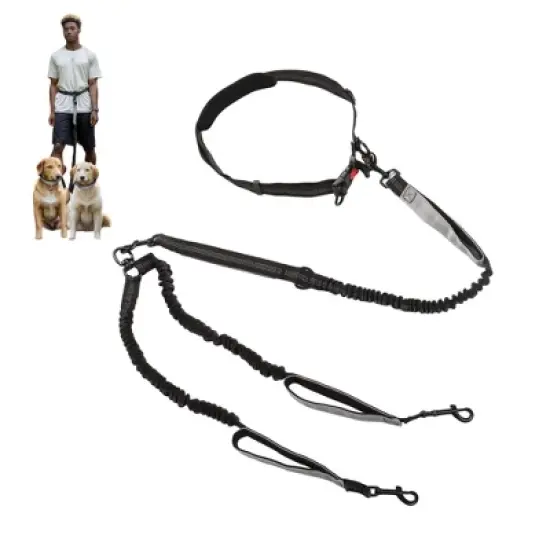 Unique Bargains Hands Free Dog Leash for Two Large Dog Up to 330 Ib 6.6-7.6FT Long Black Gray 1 Pc image {6}