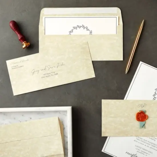 Sustainable Greetings 50 Pack #10 Parchment Business Envelopes with Self-Adhesive Strip for Mailing Letters, Invitations, 4 1/8 x 9 1/2 In image {1}