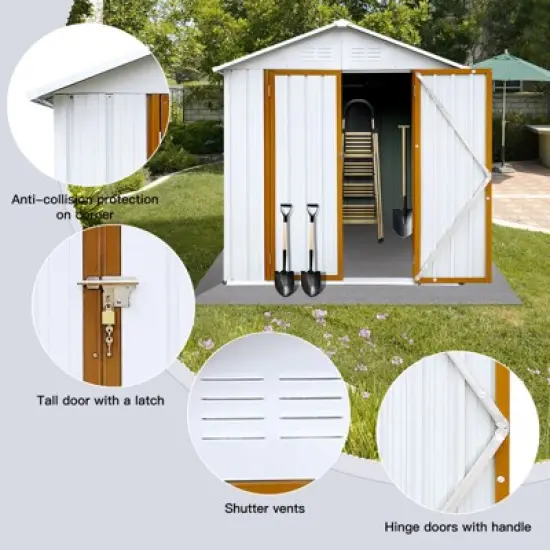 Outdoor storage sheds 6FTx4FT Apex roof White+Yellow image {1}