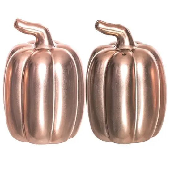 Transpac Harvest Gold Metallic Pumpkin Dolomite Salt and Pepper Shakers Collectables Gold 3.75 in. Set of 2 image {8}