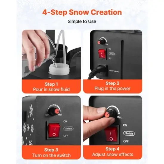 VEVOR Snow Machine,650W Handheld/Hanging Fake Snow Maker, Snowmaking Machine with Portable Handle,Outdoor & Indoor Artificial Snowflake Maker, Black image {5}