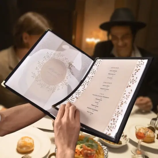 WeChef 30 Packs Restaurant Menu Covers 8.5 x 11" Triple Fold 3 Pages 6 Views Black image {1}