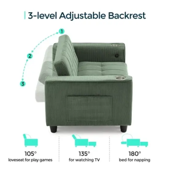 3-in-1 Convertible Sofa Bed, 54" Pull Out Sleeper Sofa with Charging Station & Cup Holder image {3}