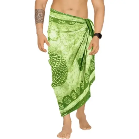 LA LEELA Men's Pareo Regular Holiday Dashiki Summer Sarong Long Shower Beach Wrap for Men One Size Parakeet, Pineapple image {1}