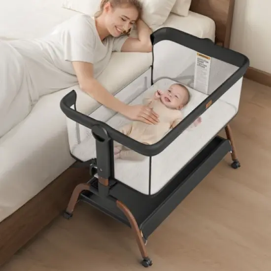 BabyBond Baby Bassinet 3 in 1 Bedside Sleeper with Soft Mattress and Sheet, 6 Height Adjustable baby sleeper,Bedside Crib for Infants image {2}