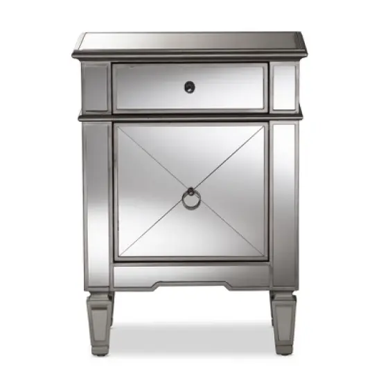 Claudia Hollywood Regency Glamour Style Mirrored Nightstand - Baxton Studio image {2}
