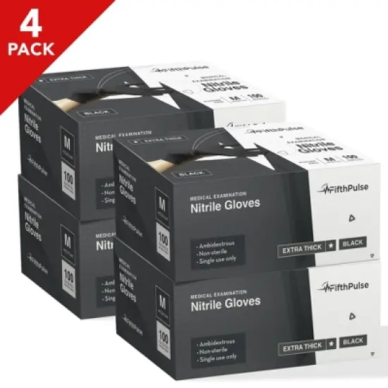 FifthPulse Bulk Case of Extra-Thick Disposable Nitrile Medical Exam Gloves, Black, 100 Count, S - 4.5ML Thickness - 4 Pack image {7}