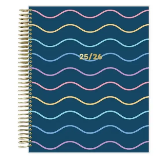 Blue Sky 7"x9" Livewell 2025-2026 Weekly/Monthly Spiral Coil Planner Laminated Lynnie Navy Waves image {13}