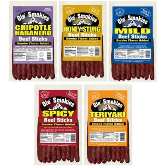 Buffalo Bills 5-ct Assorted Ole Smokies (Beef Sticks) Sampler - Five 7oz Packs image {1}