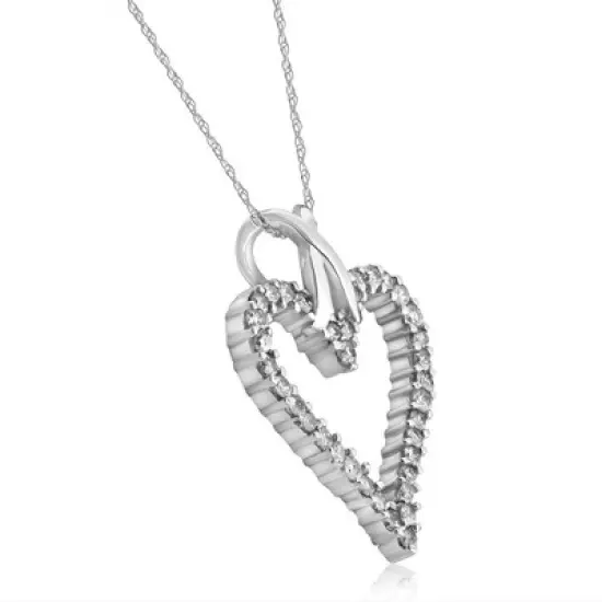 Pompeii3 1 1/10ct Diamond Heart Pendant Necklace in 14K White, Yellow or Rose Gold 1 1/4" image {2}