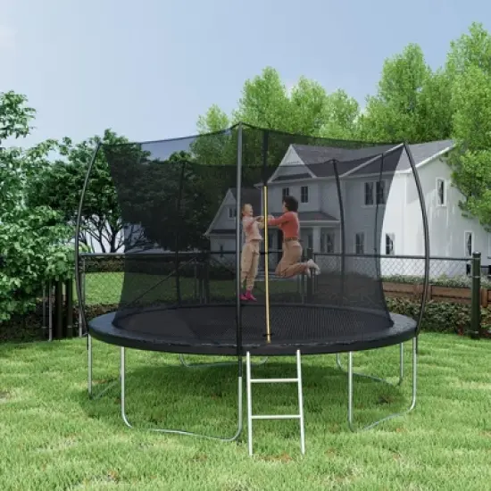 NAYSAYE Trampoline 12FT with Double Sided Color Pad Safety Net and Ladder for Outdoor Fun, Black, 143.70"*143.70"*108.30" image {1}