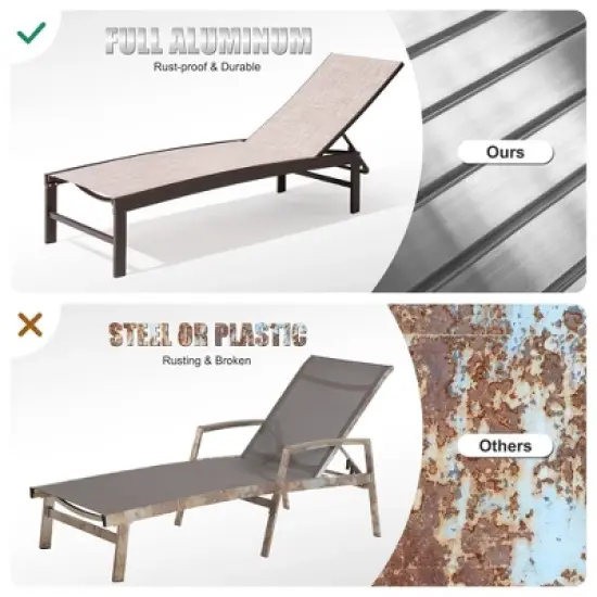 Crestlive Products 3 pcs Outdoor Aluminum Mesh Chaise Lounge Chairs and Side Table Set Sun Lounger with Adjustable Backrest image {5}