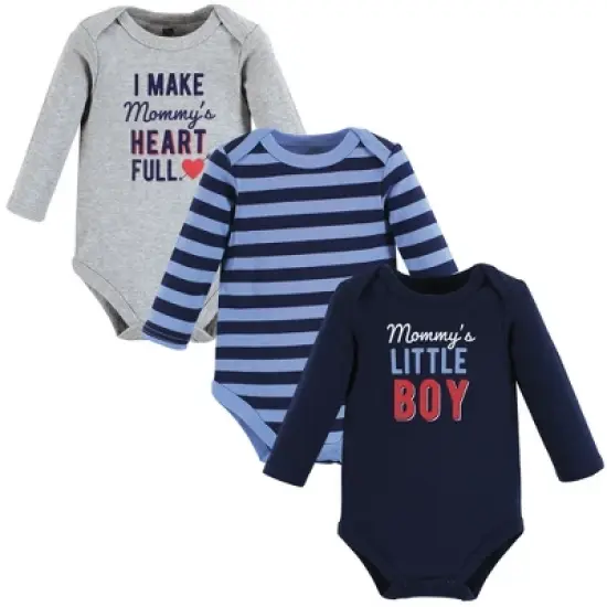 Hudson Baby Infant Boy Cotton Long-Sleeve Bodysuits, Mommys Little Boy image {6}