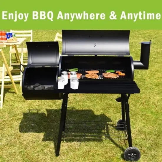 SUGIFT Heavy-Duty Charcoal BBQ Grill and Offset Smoker in Black image {6}