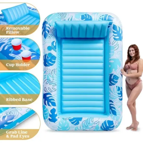 Sloosh Pool Tanning Pool Floats Inflatable Adult Float Pool Outdoor Tanning Pool Tanning Bed Extra Large with 2 Drink Holders Pool Lounger image {9}