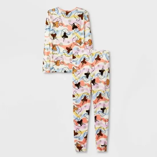 Girls' Afro Unicorn Snug Fit 4pc Pajama Set - Blue/Pink image {1}