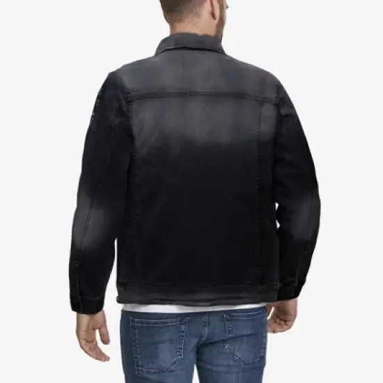 RAW X Men's Washed Ripped Distressed Flex Stretch Casual Trucker Biker Jean Jacket image {1}