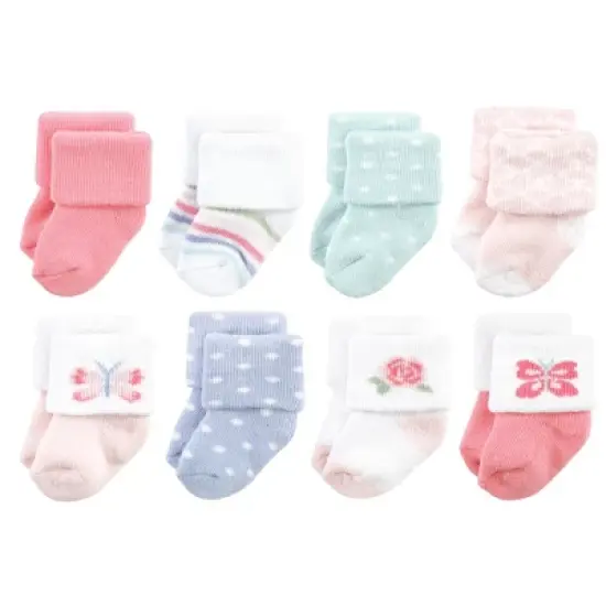 Hudson Baby Infant Girls Cotton Rich Newborn and Terry Socks, Pastel Butterfly image {6}