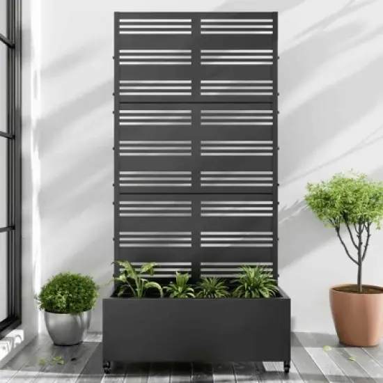 Lirago Iron Black Arch Mobile Planters Planting Box Trellis for Climbing Plants 72x35 image {7}
