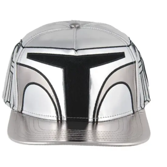 Star Wars The Mandalorian Steel Beskar Helmet Embroidered Snapback Hat Cap Metallic image {3}