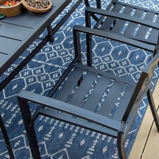 7pc Patio Dining Set with Rectangle Table with 2.6" Umbrella Hole & Steel Arm Chairs - Black - Captiva Designs image {7}