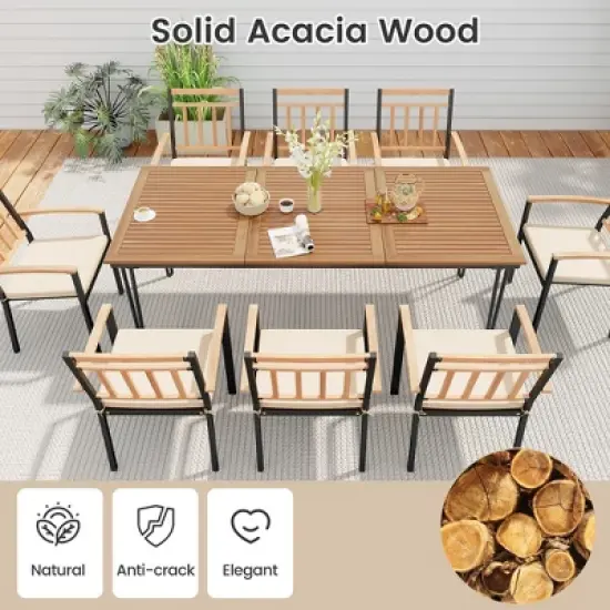 Tangkula 9 PCS Patio Dining Set w/ Rectangular Acacia Wood Dining Table 8 Cushioned Chairs image {4}