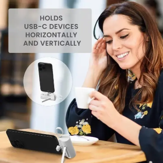 Travel Smart Phone Stand 5000mAh Power Bank: Built-In Cable, Charges 2 Devices Simultaneously image {5}