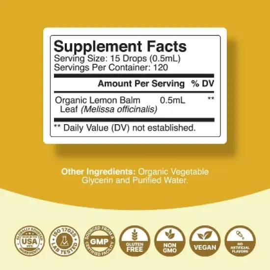 Organic Lemon Balm Drops, Liquid Extract for Immune Support, Promotes Mood & Relaxation, Phytoral, 15 servings image {2}