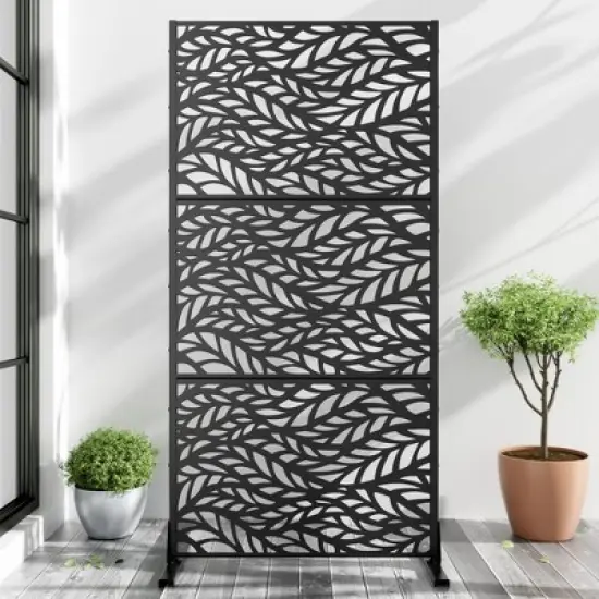 PexFix Modern Outdoor Privacy Rectangle Screen Galvanized Steel Panel Divider Garden Fence in Leaf Pattern image {7}