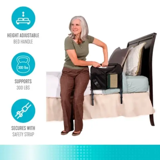 Able Life Bedside Safety Handle & Organizer Pouch for Seniors, Black image {3}