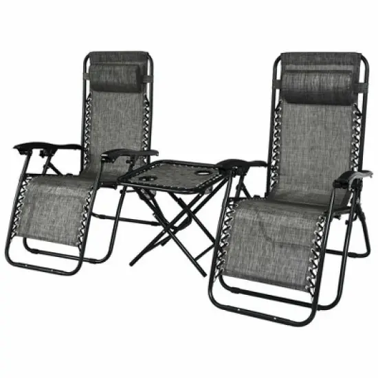 Costway 3PCS Zero Gravity Recliner Lounge Chairs Pillows Table Portable Folding Grey image {4}