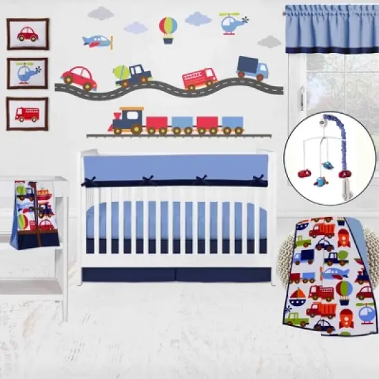 Bacati - Transportation Multicolor Crib Rail Guard Covers Set of 2 image {3}