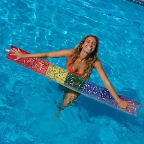 PoolCandy Inflatable Pool Classic Rainbow Glitter Giant Size Noodle Ultra Durable Sun Tan Fun Great For Pools, Lakes, And More image {1}