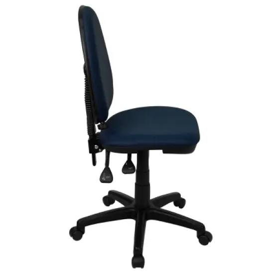 Flash Furniture Mid-Back Navy Blue Fabric Multifunction Swivel Ergonomic Task Office Chair with Adjustable Lumbar Support image {2}