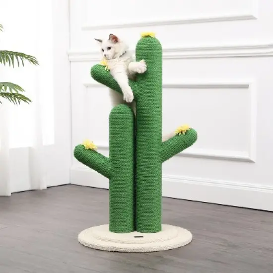 Socorro Modern Jute Double-Cactus Cat Scratching Post with Flower Toys image {1}