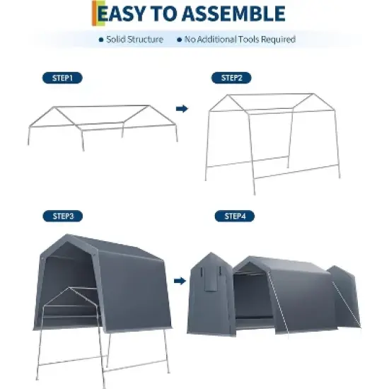 Acekool 6x6 FT Portable Outdoor Storage Shed, Dual Roll-Up Zipper Doors, Heavy-Duty Waterproof PE Tarp, UV-Resistant Shelter for Tools, Gray image {6}