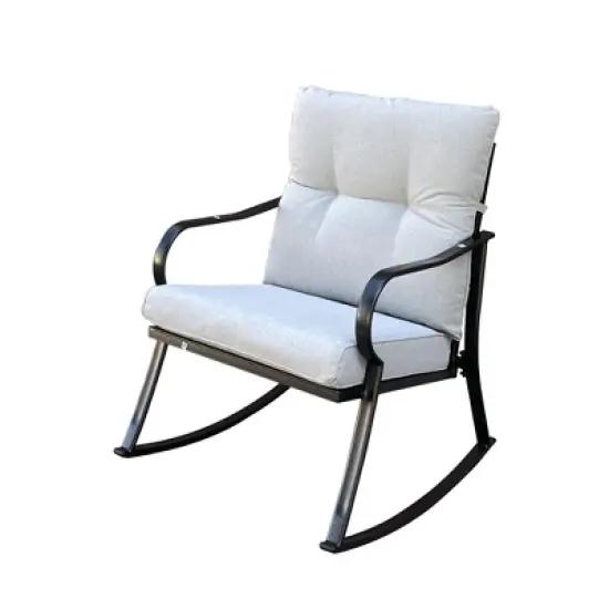 FIONECA 2-Piece Rocker Chair Set with Teapoy Table, Outdoor Patio Rocking Chairs with Cushions, Off-White image {7}