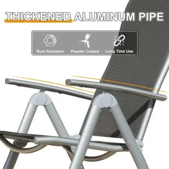 YUHAO 2PCS Adjustable High Back Textilene Fabric Seat，Outdoor Portable Reclining Patio Chairs for Garden Camping Poolside Beach Deck，Dark Gray image {3}