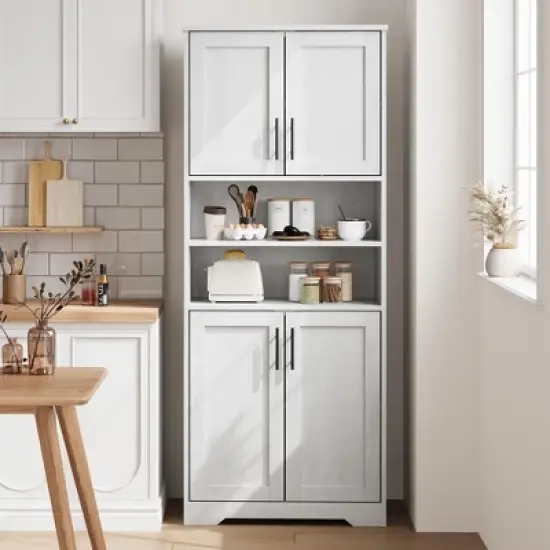 Coolmee 67 inch Tall Storage Cabinet, Bathroom Cabinet with 4 Doors and Adjustable Shelves, Kitchen Pantry Cabinets, Cupboard for Living Dining image {2}