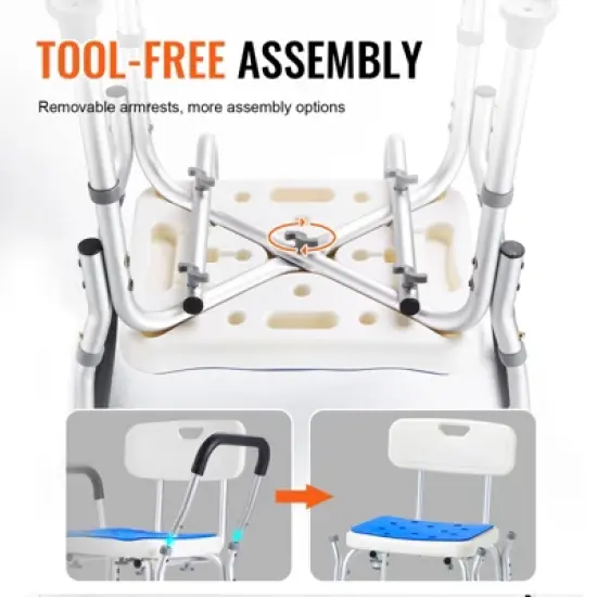 VEVOR Shower Chair, 400 lbs Capacity, Adjustable Height Shower Stool, Non-slip Bathroom Bench Bath Chair for Elderly Disabled Handicap，white+Blue image {6}