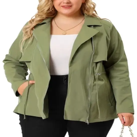 Agnes Orinda Women's Plus Size Zipper Drawstring Boyfriend Jacket image {6}