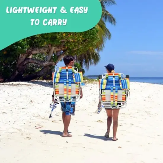 Gymax 2-piece Beach Chair Set 5 Adjustable Position Reclining Chairs Folding Backpack Chairs Cup Holders Storage Bag Towel Bar and Iced Bag Set of 2 image {3}