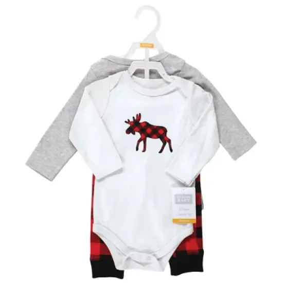 Hudson Baby Unisex Baby Cotton Bodysuit and Pant Set, Buffalo Plaid Moose Bear image {1}
