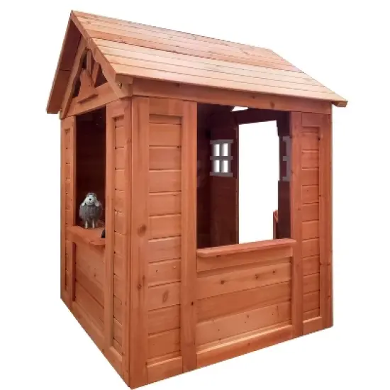 All Wooden Kids Playhouse with 2 windows and flowerpot holder,42"Lx46"Wx55"H,Golden Red image {3}