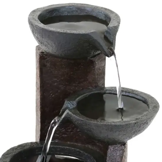 Sunnydaze Indoor Home Decorative Resin 3-Tier Descending Bowls Tabletop Water Fountain - 9" - Dark Brown image {2}