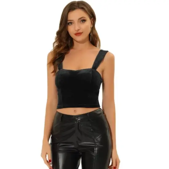 Allegra K Women's Thick Strap Sweetheart Neck Sleeveless Velvet Crop Cami Tank Top image {8}