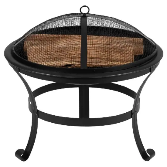 Emma and Oliver 22" Round Wood Burning Outdoor Portable Firepit With Mesh Spark Screen and Poker image {10}
