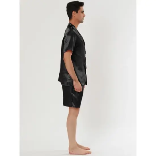 Lars Amadeus Men's Satin Pajama Set Summer Short Sleeve Night Wear Sleepwears Sleep Lounge Sets image {2}