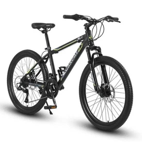 NAYSAYE Bicycle 24 Inch Mountain Bike 21 Speeds Steel Frame for Boys and Girls for Off Road Trails, Black and Green, 56.3"*7.88"*28.35" image {5}